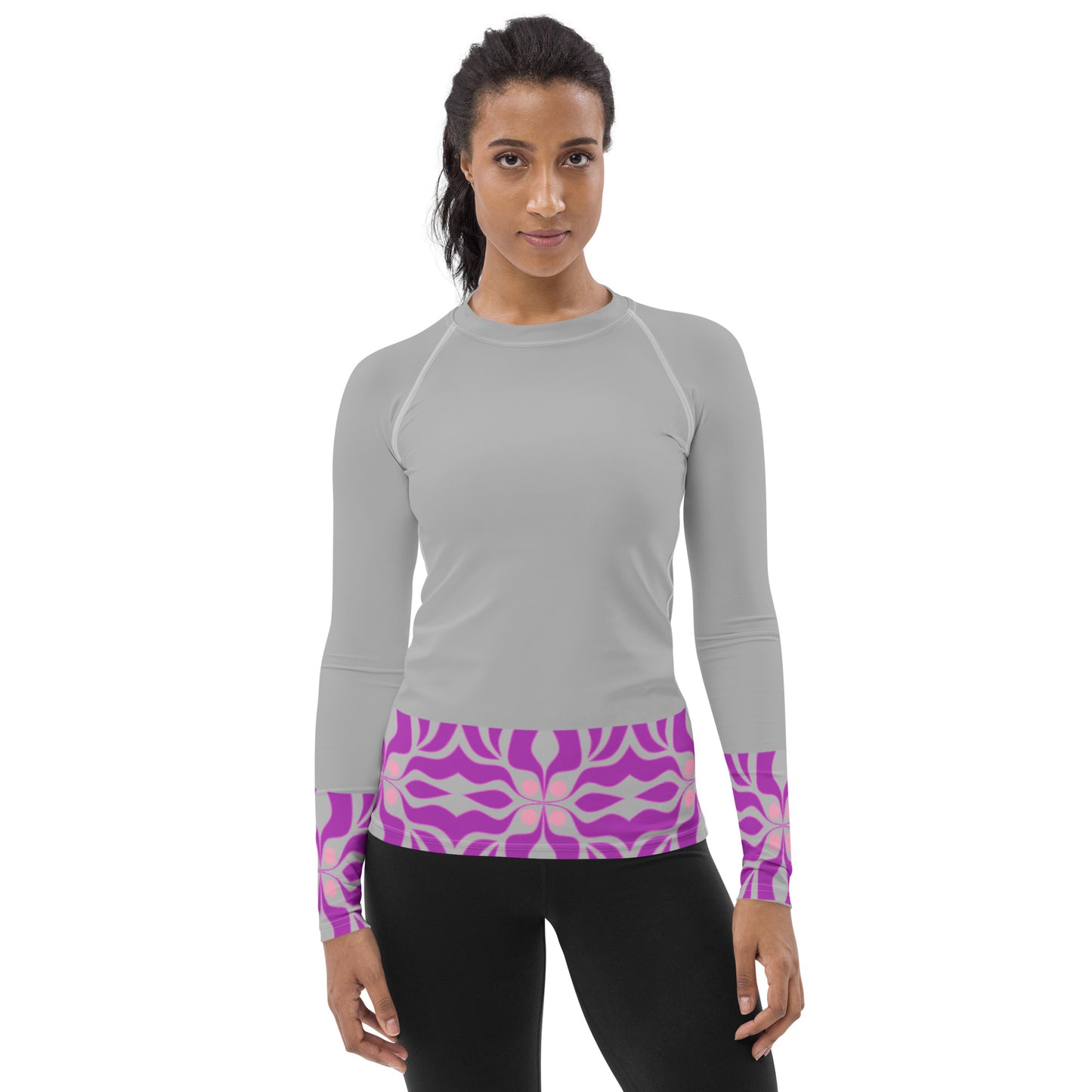 Women's Rash Guard with purpled and gray print