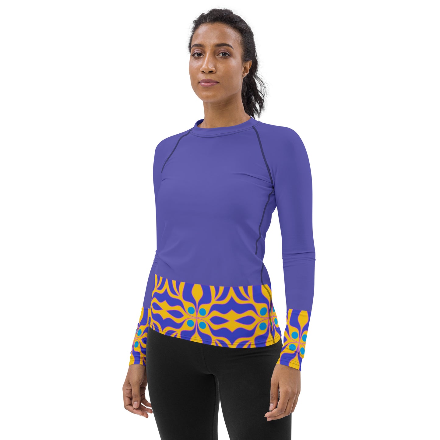 Women's Rash Guard with purple and yellow print