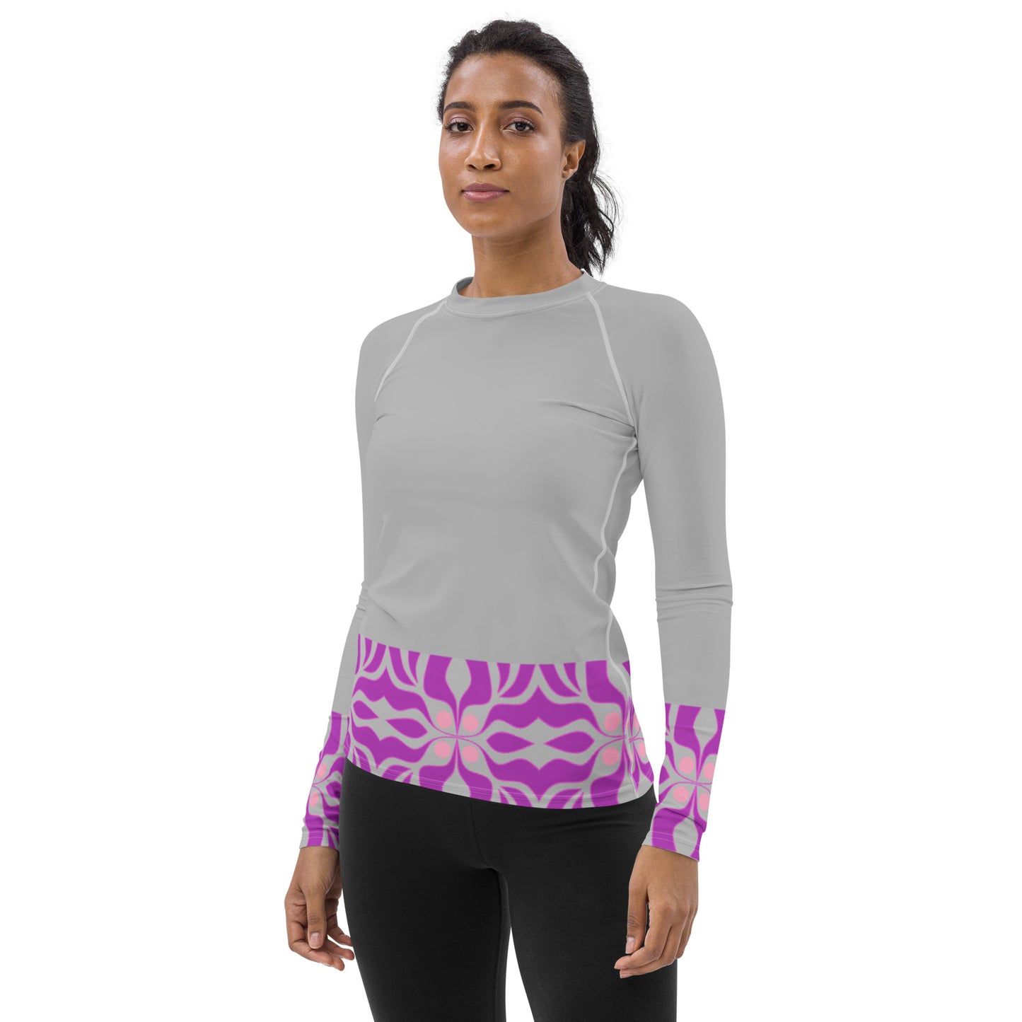 Women's Rash Guard with purpled and gray print