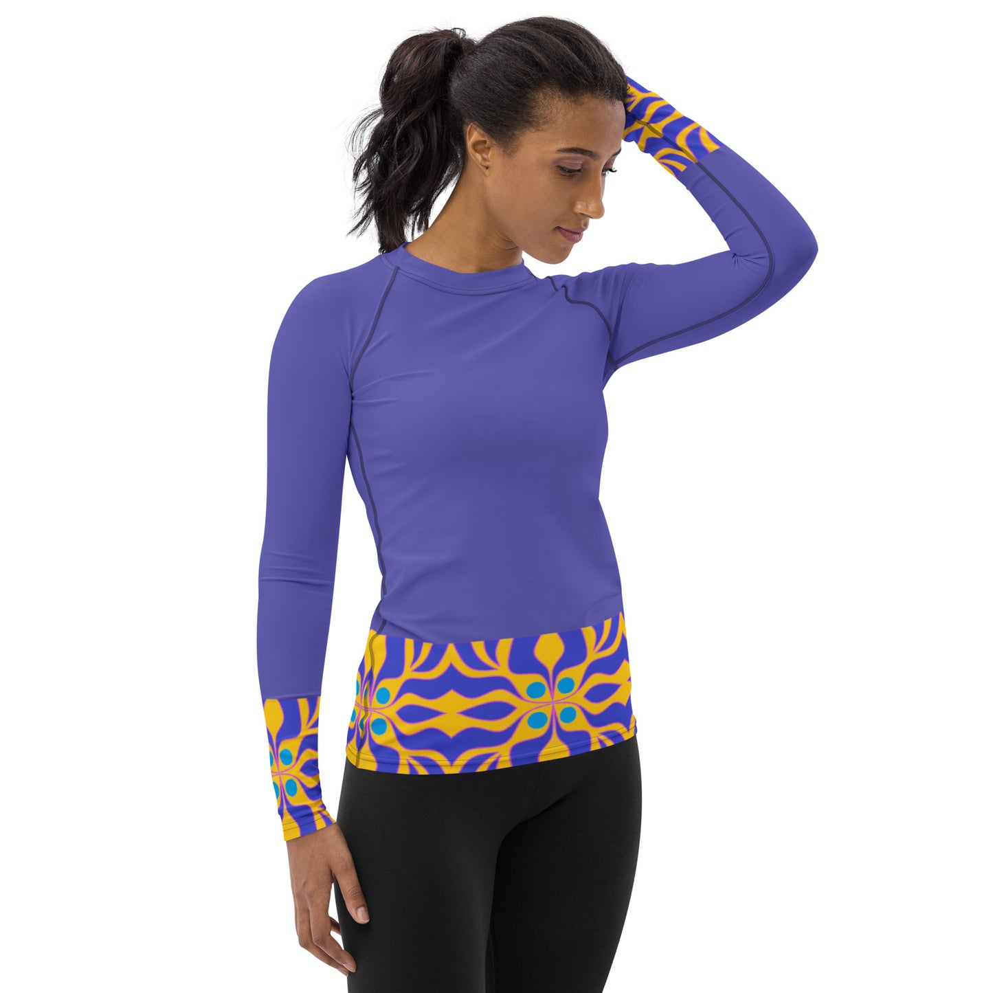 Women's Rash Guard with purple and yellow print