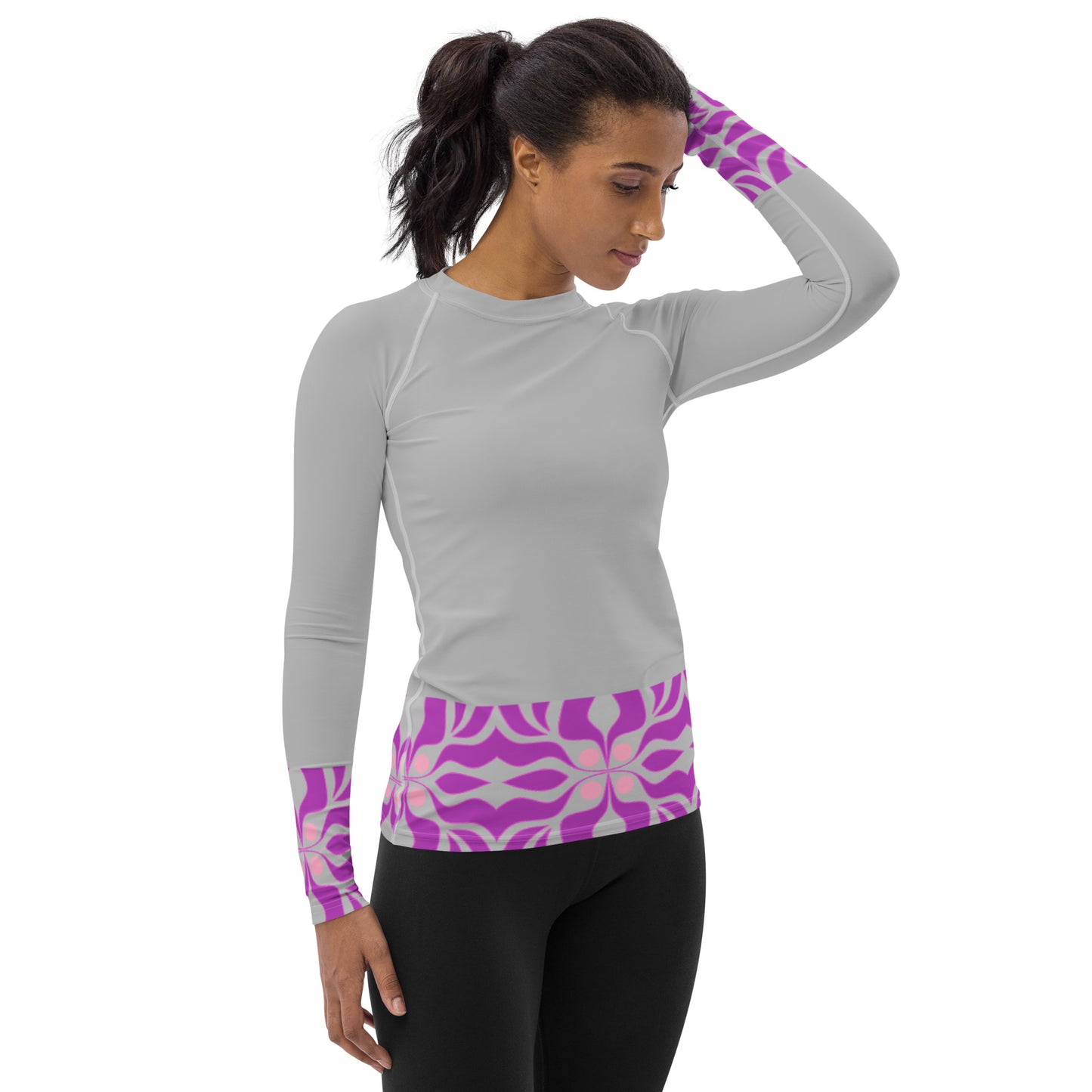 Women's Rash Guard with purpled and gray print