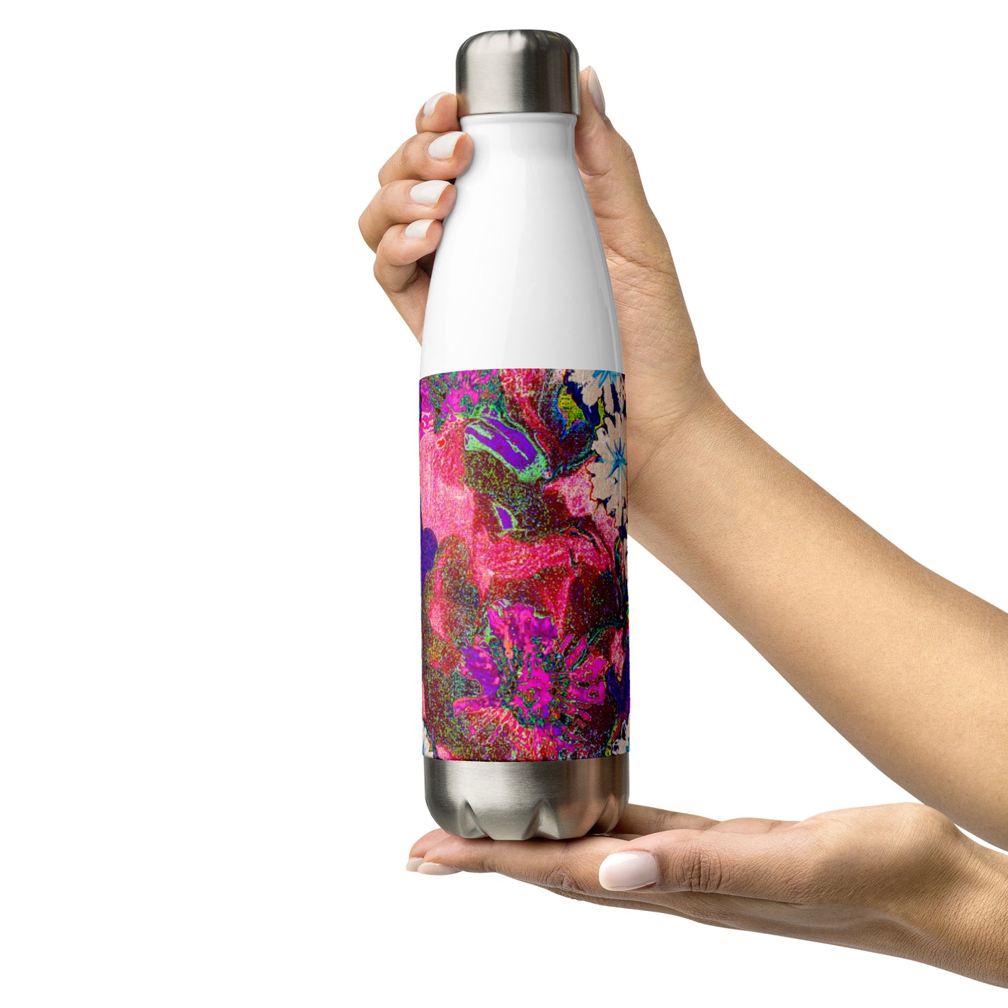 Stainless Steel Water Bottle pink flowers