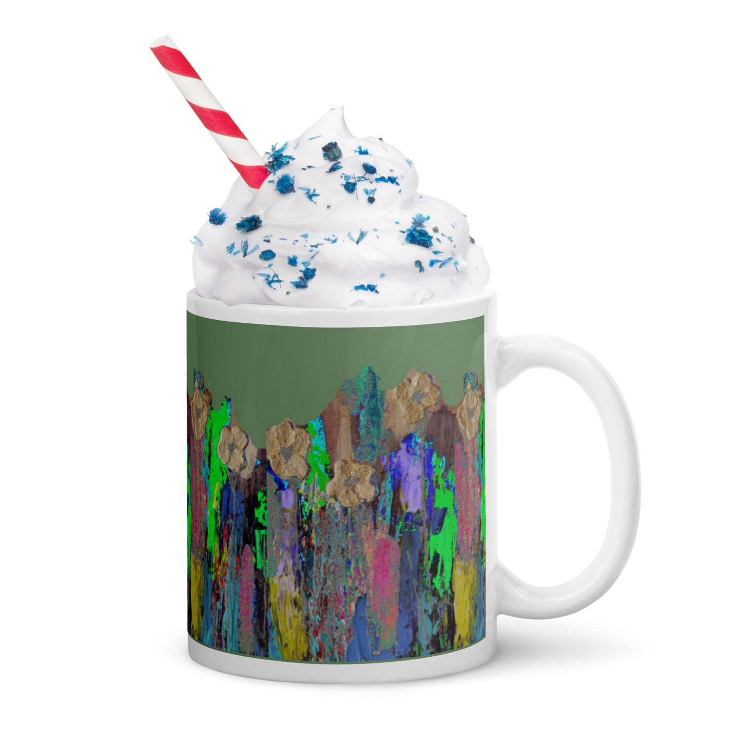 White glossy mug flowers