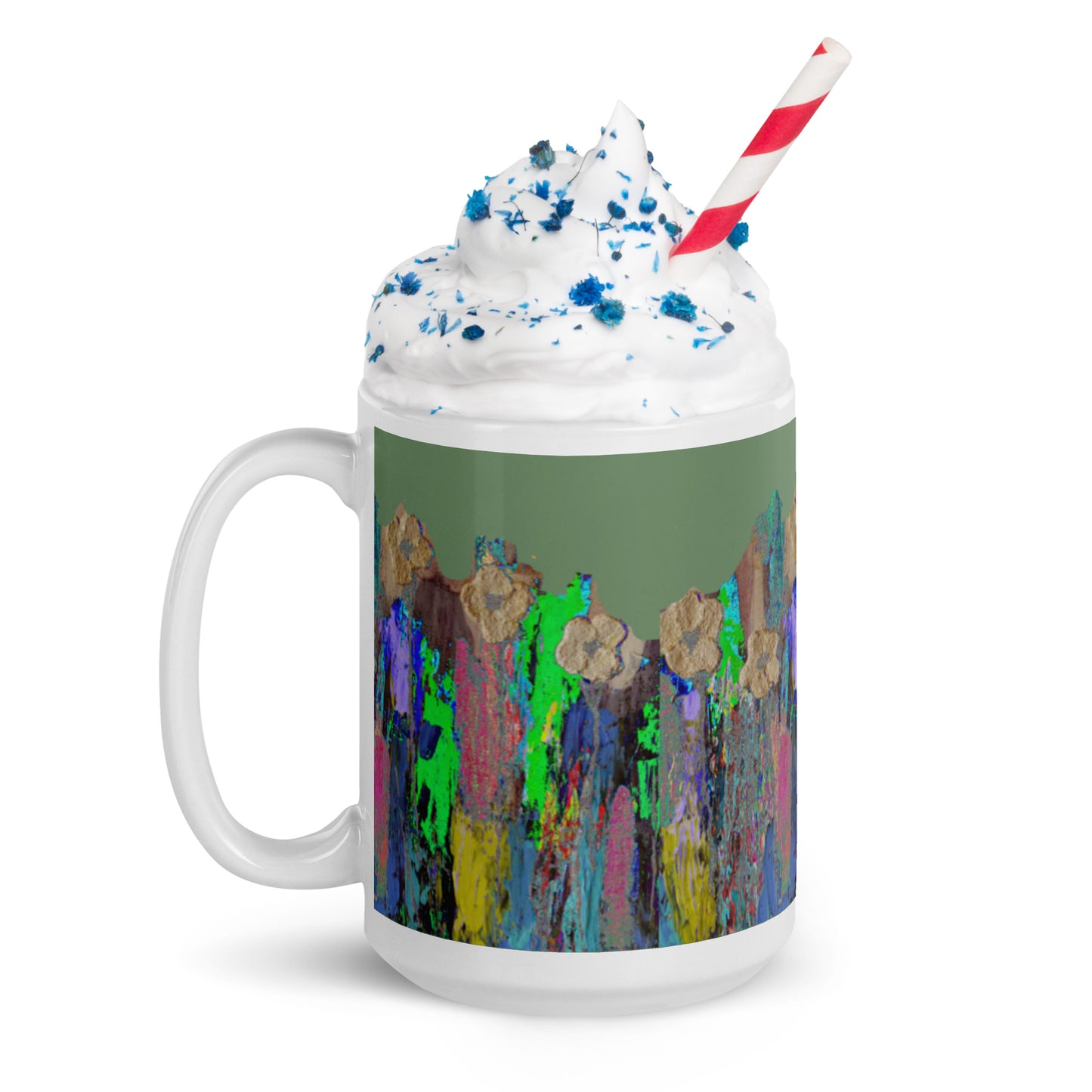 White glossy mug flowers