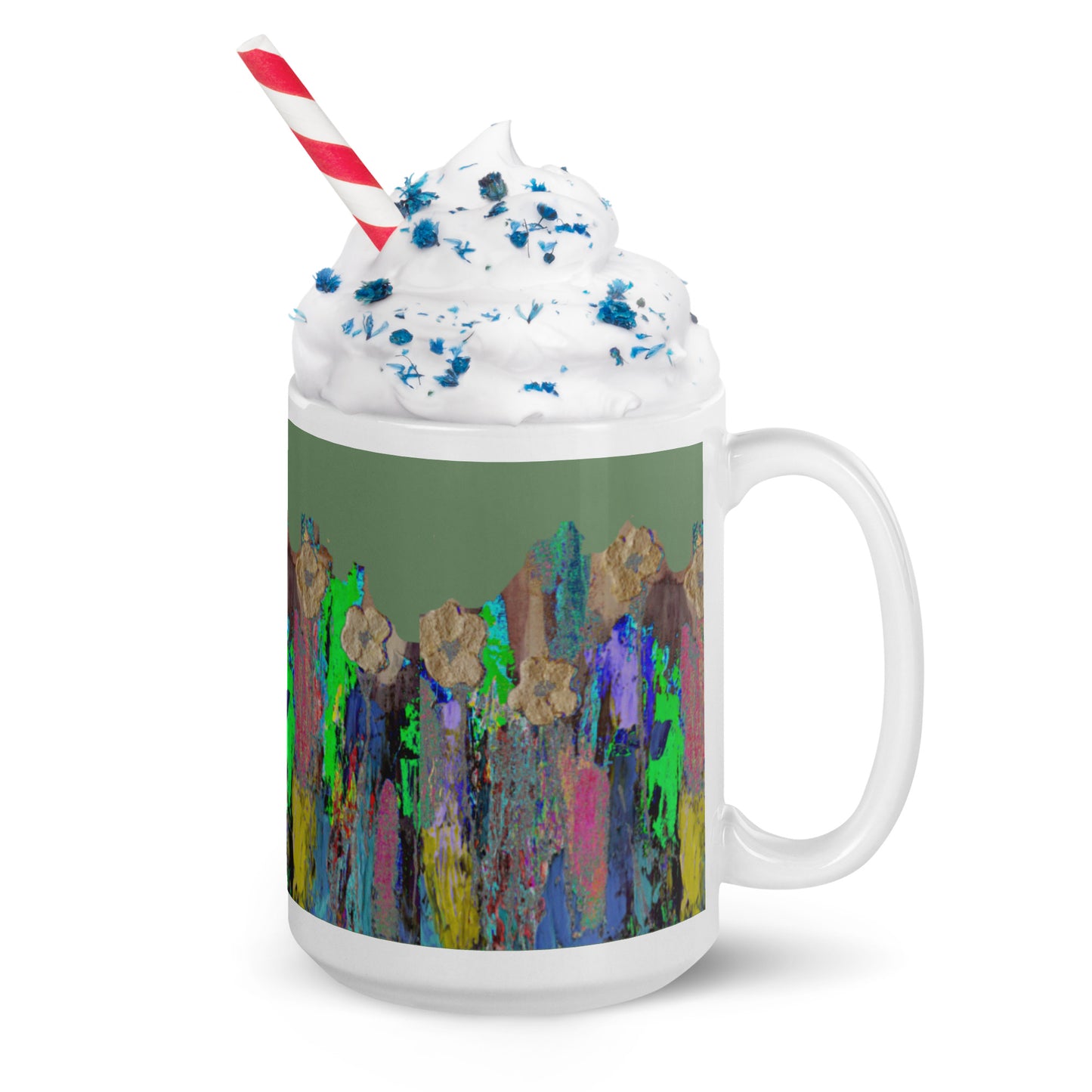 White glossy mug flowers
