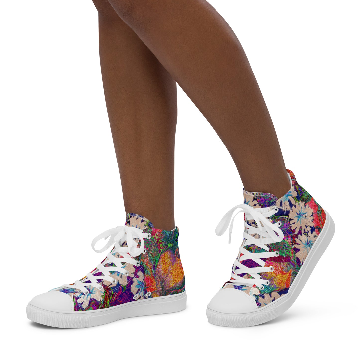 Women’s high top canvas shoes orange flowers