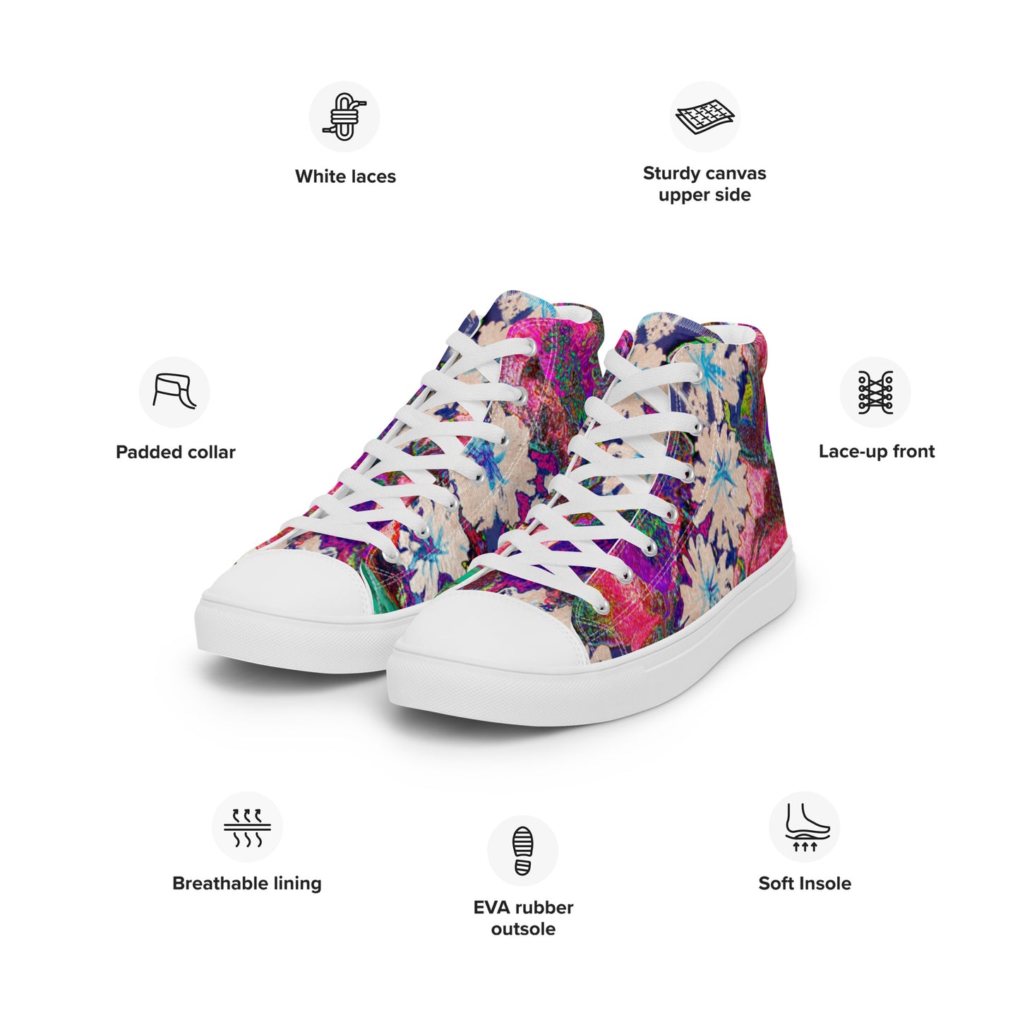 Women’s high top canvas shoes pink flowers