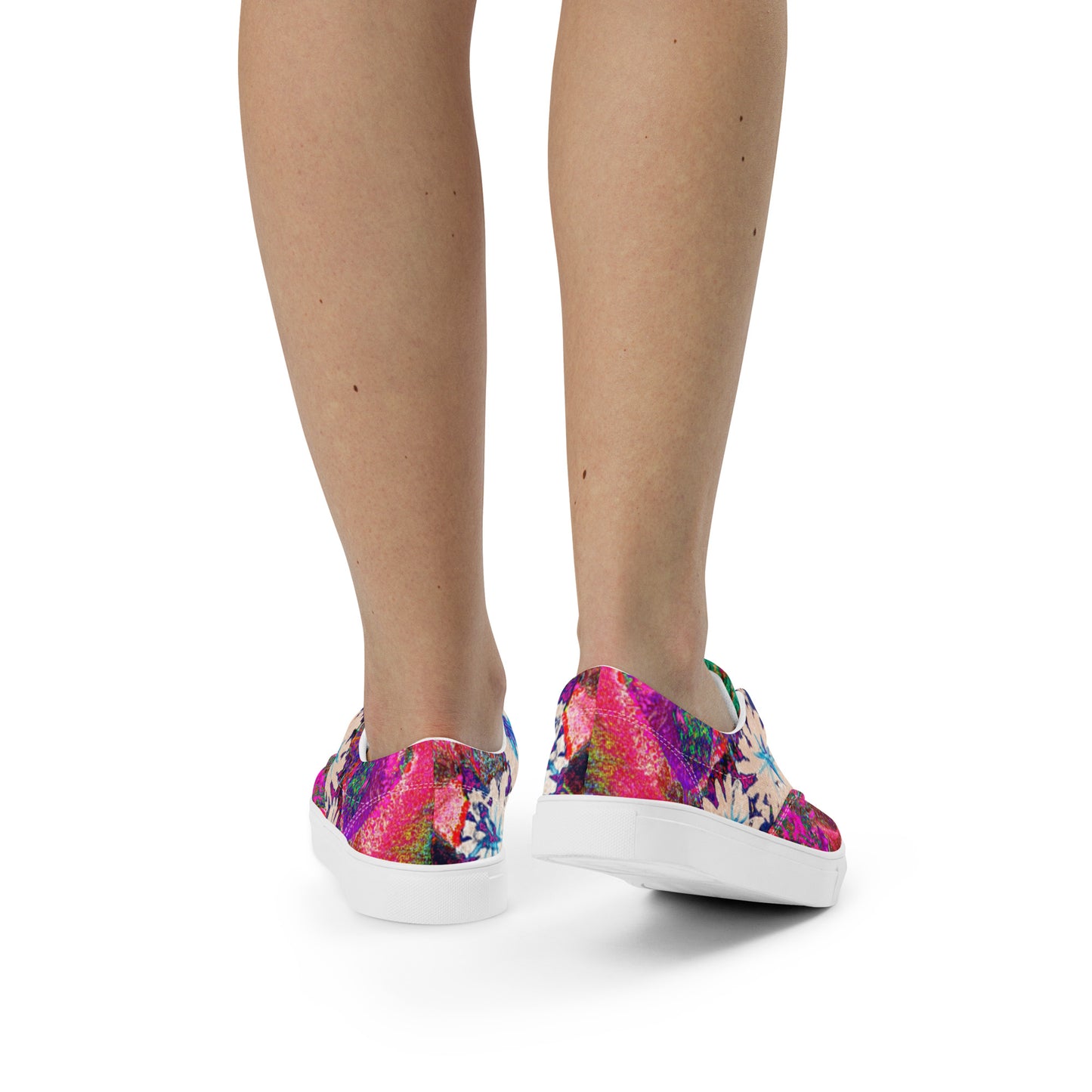 Women’s lace-up canvas shoes pink flowers