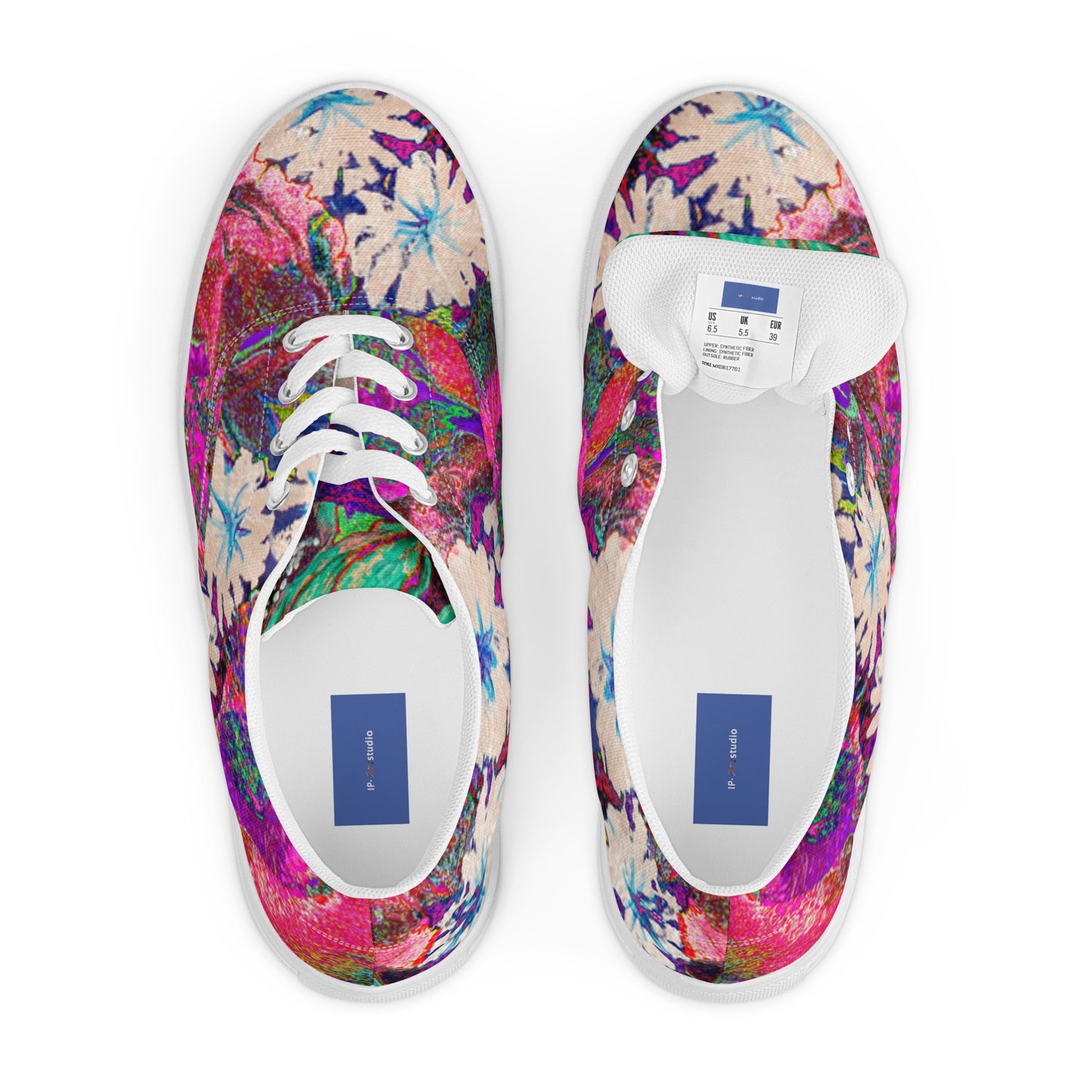 Women’s lace-up canvas shoes pink flowers
