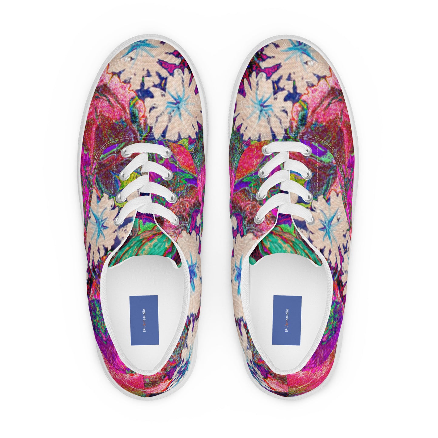 Women’s lace-up canvas shoes pink flowers