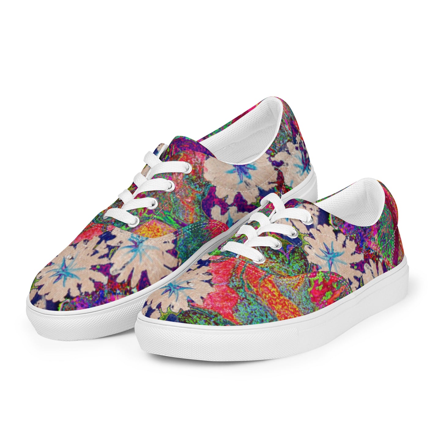 Women’s lace-up canvas shoes orange flowers
