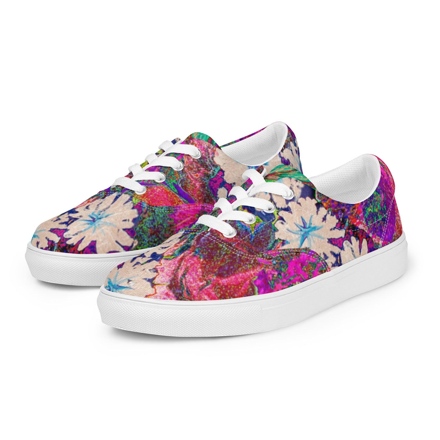 Women’s lace-up canvas shoes pink flowers