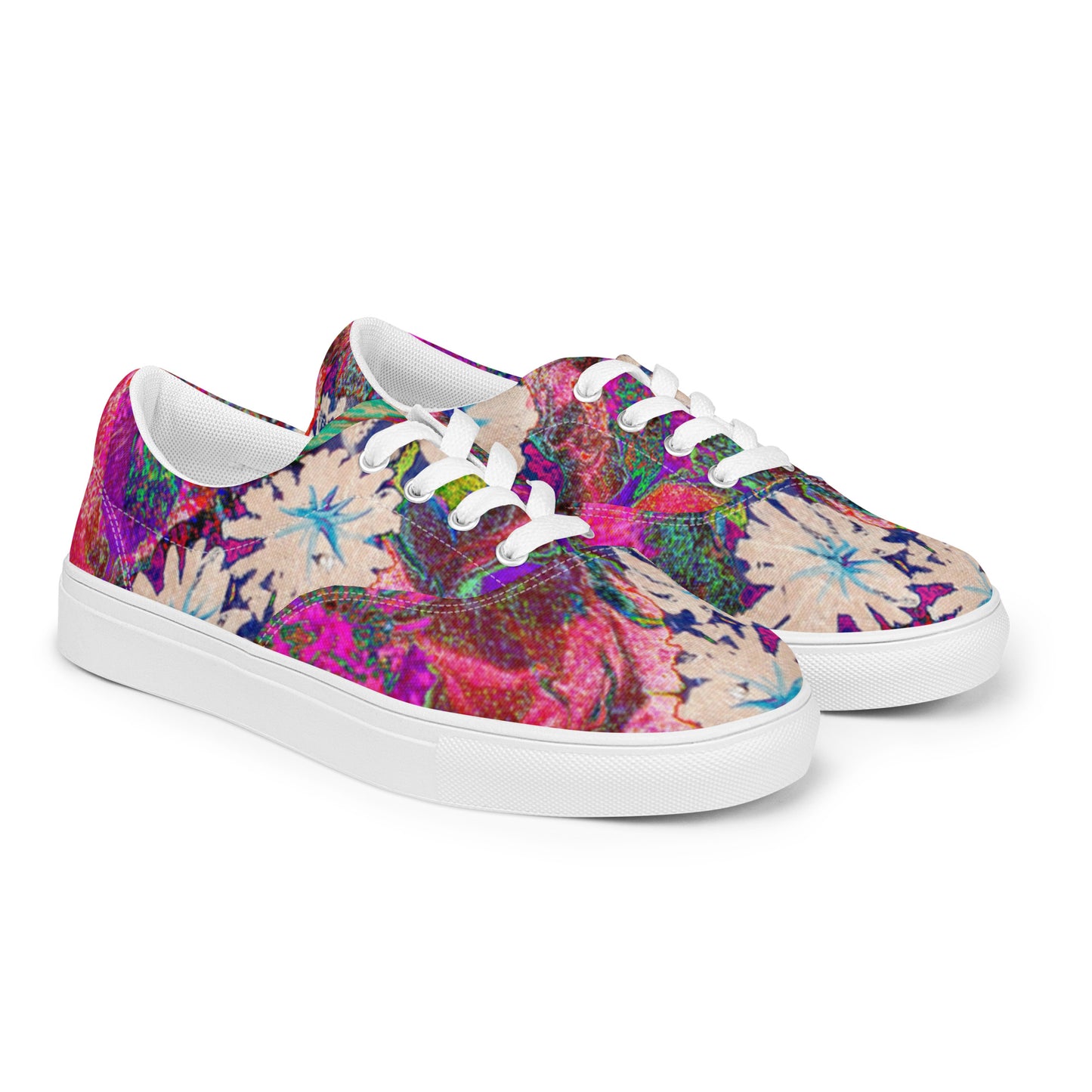 Women’s lace-up canvas shoes pink flowers