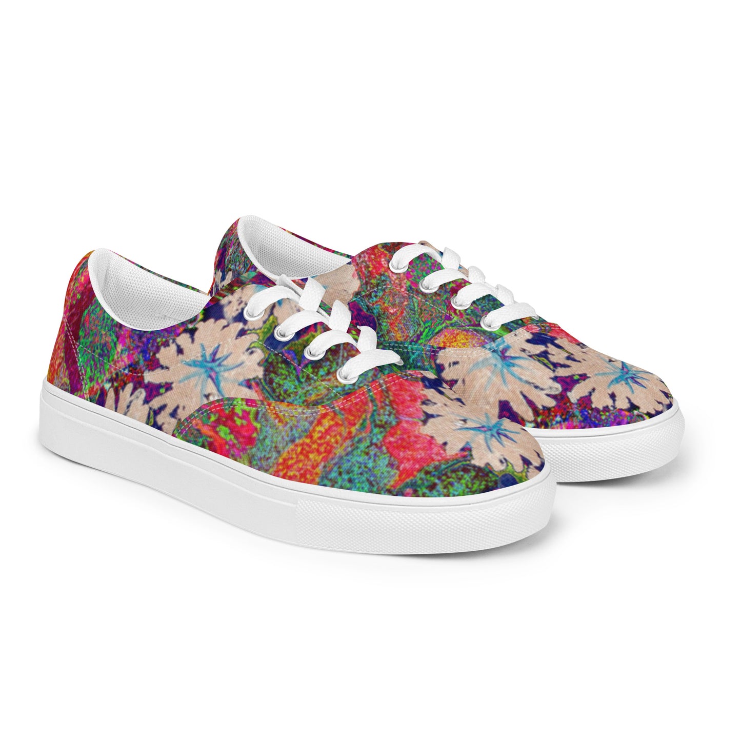 Women’s lace-up canvas shoes orange flowers