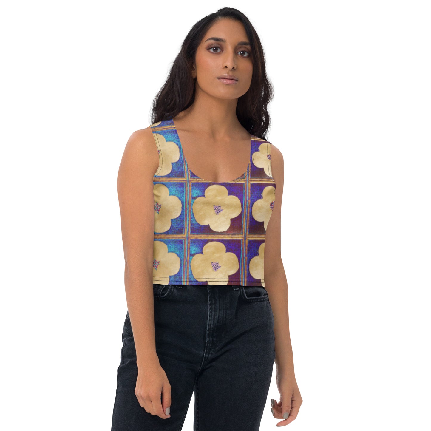 Crop Top with goldish flowers