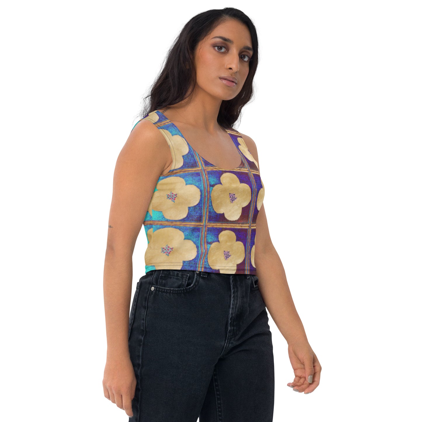 Crop Top with goldish flowers