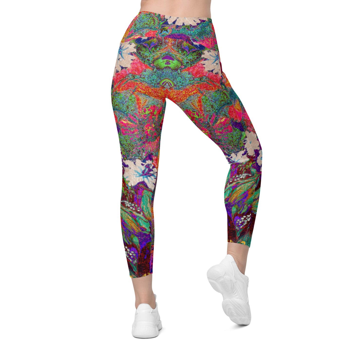 Crossover leggings with pockets orange flowers