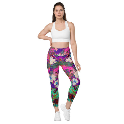 Leggings with pockets pink flowers