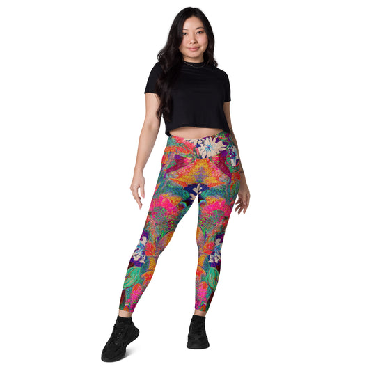 Leggings with pockets orange flowers