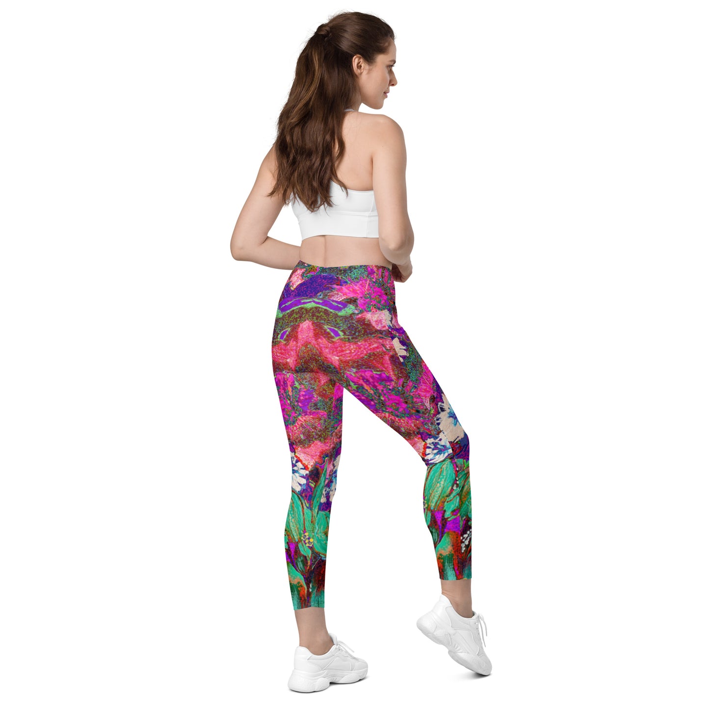 Leggings with pockets pink flowers
