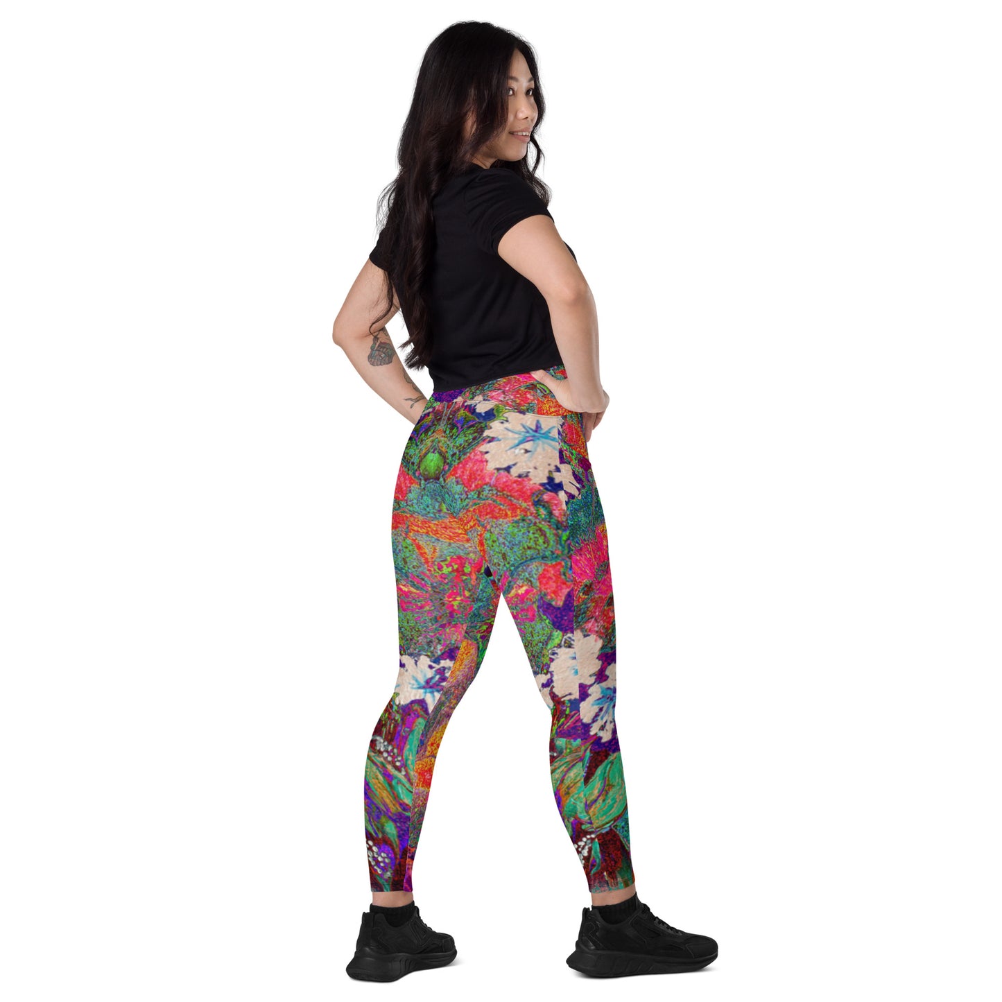 Leggings with pockets orange flowers