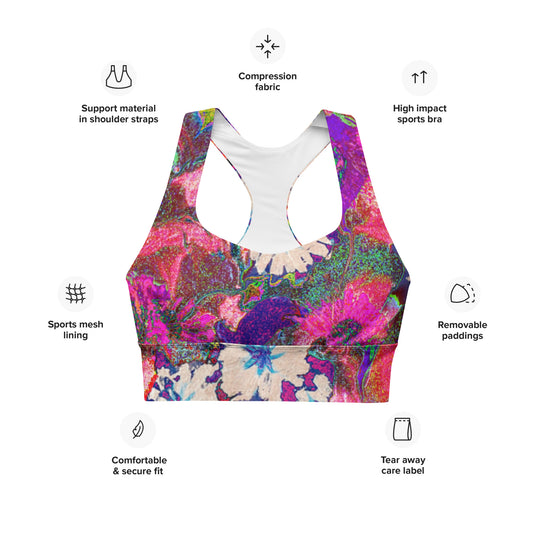 Longline sports bra pink flowers