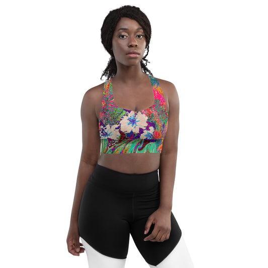 Longline sports bra orange flowers