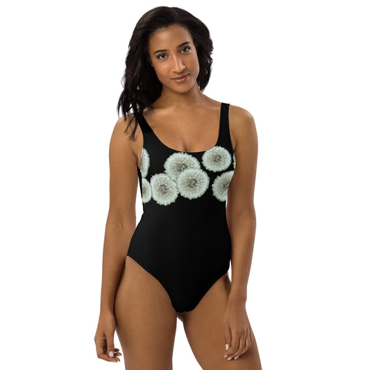 One-Piece Swimsuit Dandelions on black