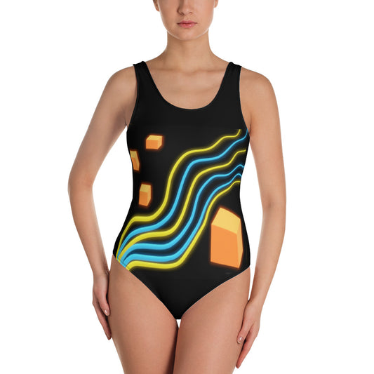 One-Piece Swimsuit Waive on black