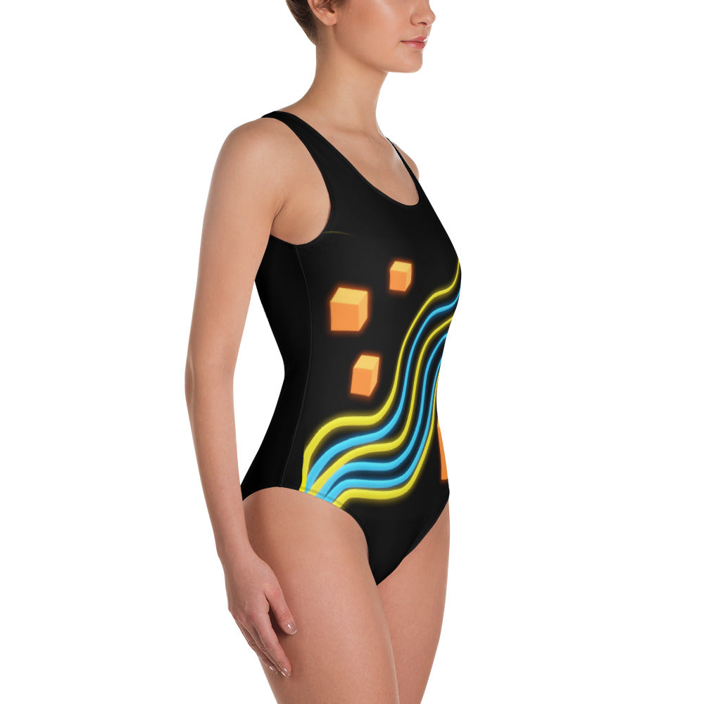 One-Piece Swimsuit Waive on black