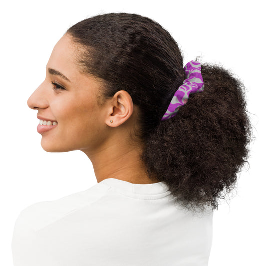 Scrunchie with gray and purple print