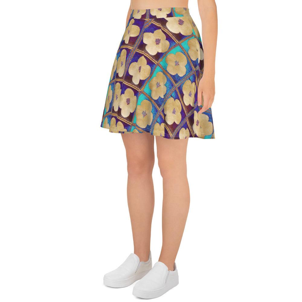 Skater skirt with goldish flowers