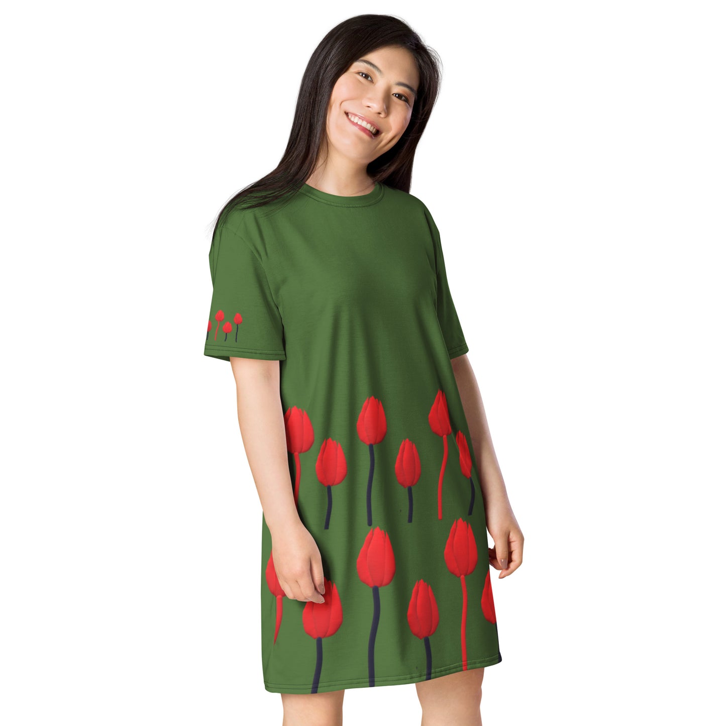 T-shirt dress Tulips on green
