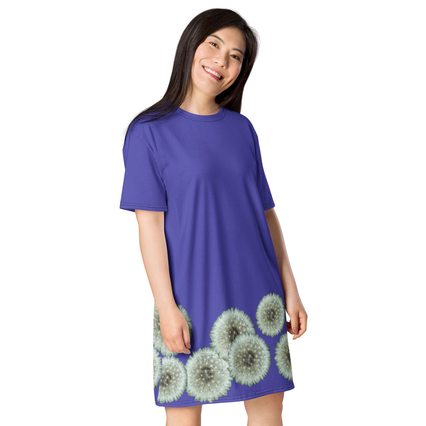 T-shirt dress Dandelions on purple