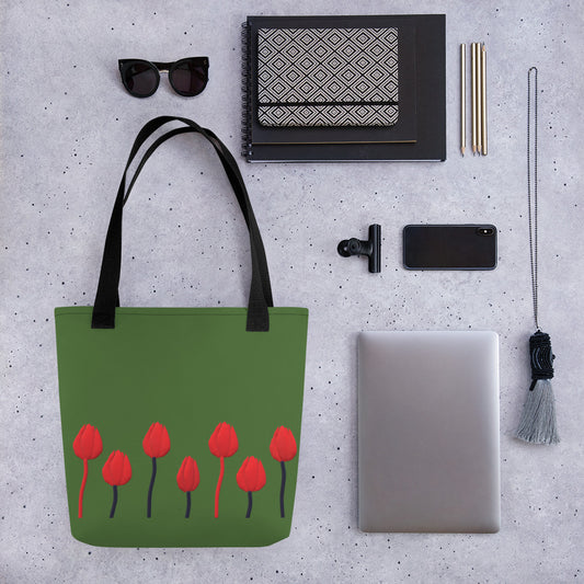 Tote bag Tulip on green