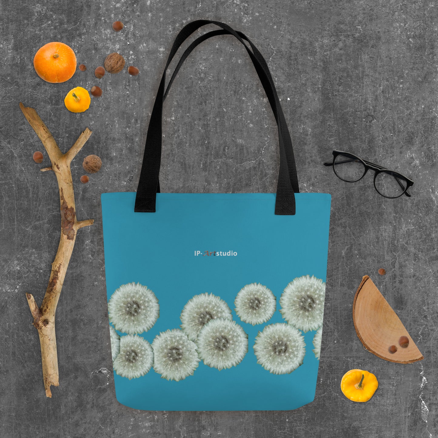 Tote bag  Dandelions on turquoise