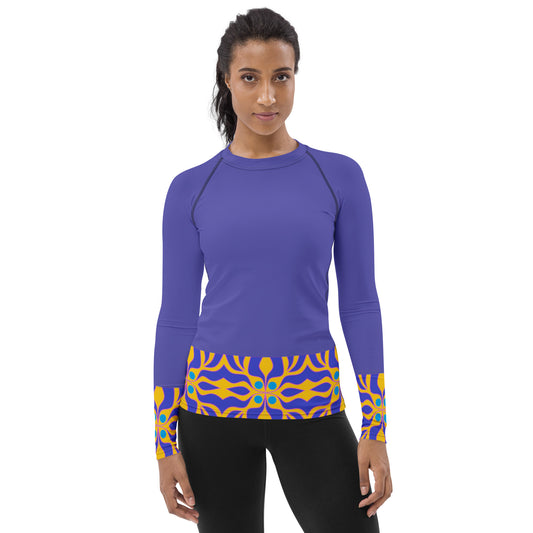 Women's Rash Guard with purple and yellow print