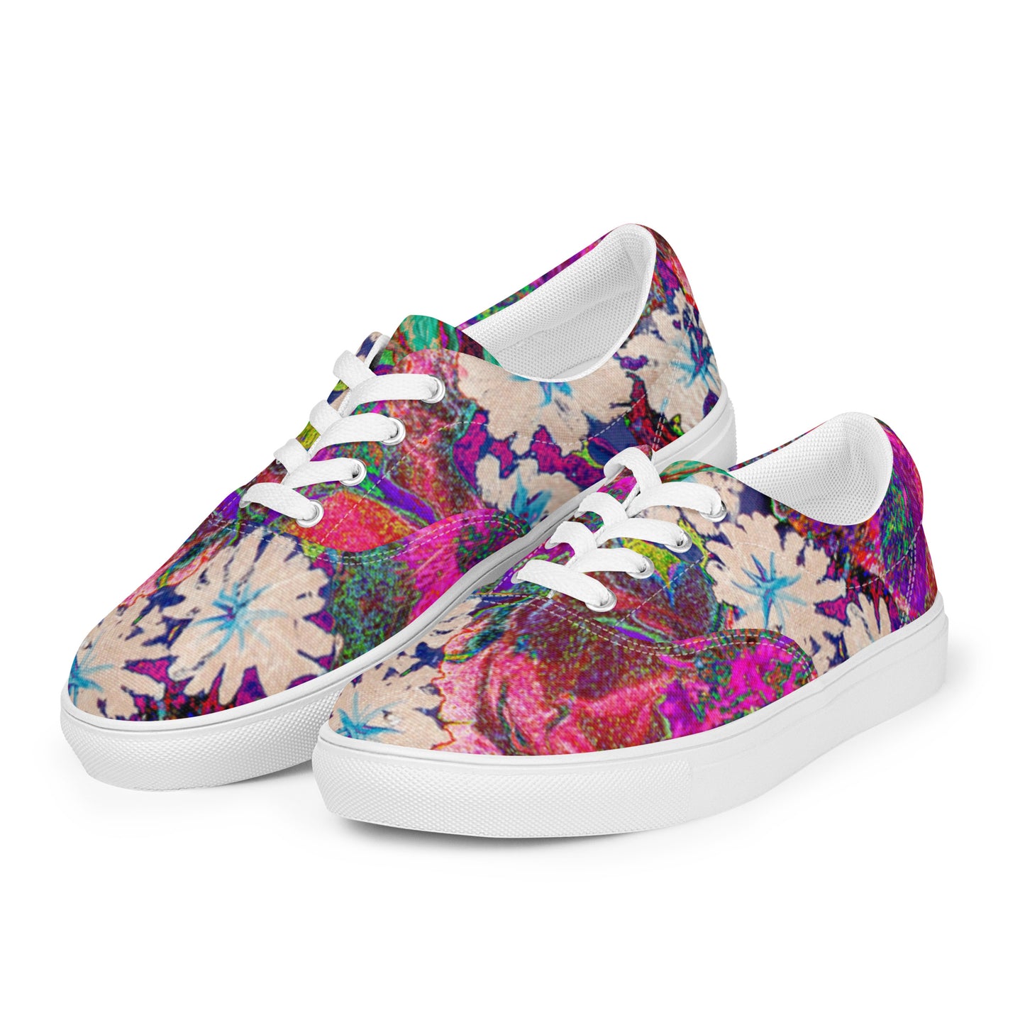 Women’s lace-up canvas shoes pink flowers